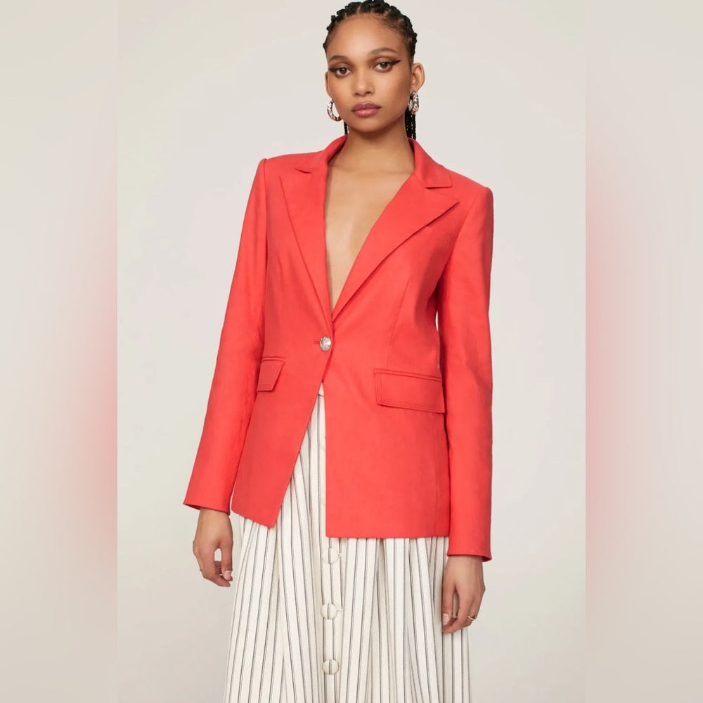 Veronica Beard $598 Linen Blend Sedgwick Blazer Red Orange Silver Buttons Preppy